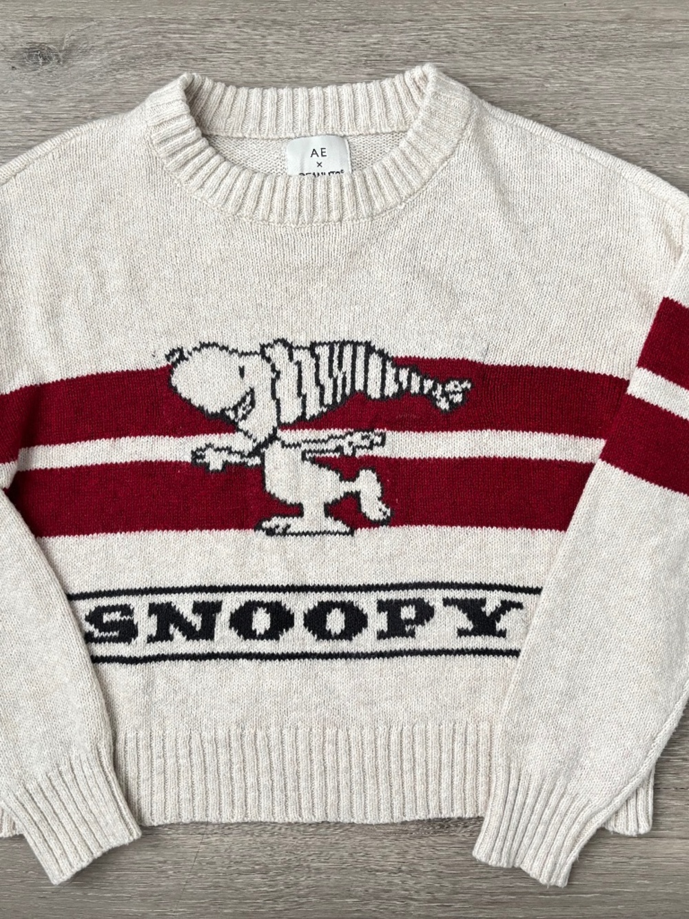 American Eagle X Womens Snoopy Peanuts Striped Knit Sweater Graphic Pullover XS